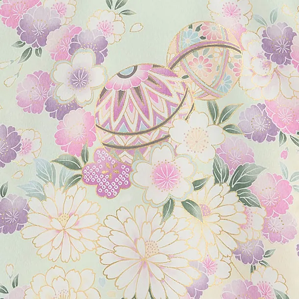 【夏用】【単衣】お宮参り(女の子)レンタル 0317 薄黄緑 花まり