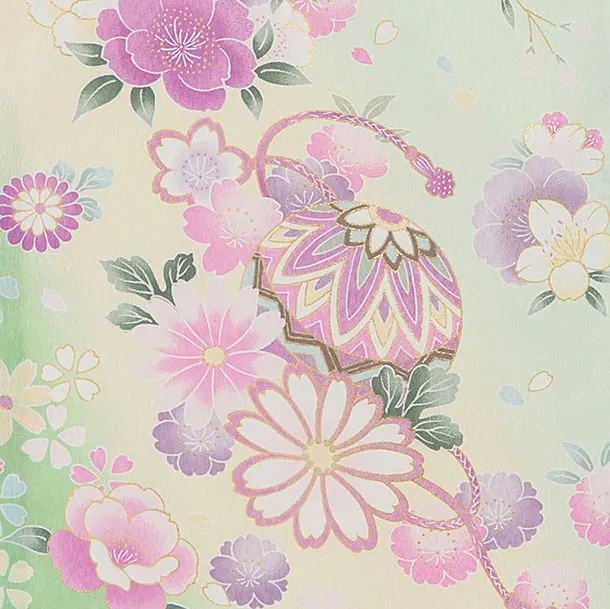 【夏用】【単衣】お宮参り(女の子)レンタル 0317 薄黄緑 花まり