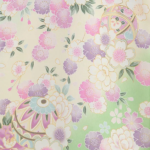 【夏用】【単衣】お宮参り(女の子)レンタル 0317 薄黄緑 花まり