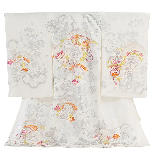 【正絹】お宮参り(女の子)レンタル 0318 白 牡丹桜