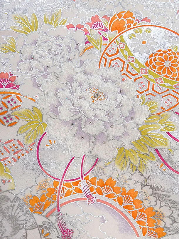 【正絹】お宮参り(女の子)レンタル 0318 白 牡丹桜