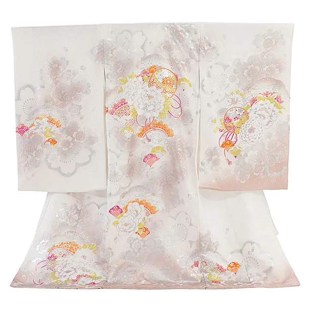 【正絹】お宮参り(女の子)レンタル 0319 白×ピンクベージュ 牡丹桜