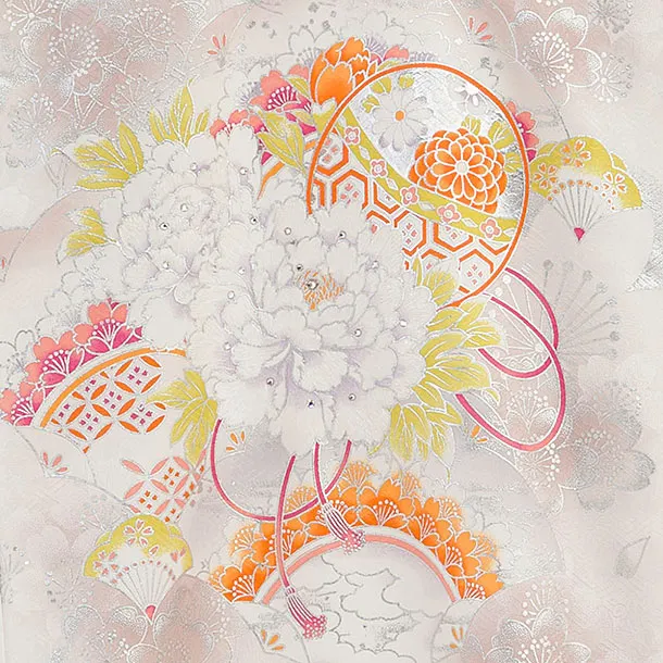 【正絹】お宮参り(女の子)レンタル 0319 白×ピンクベージュ 牡丹桜