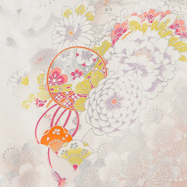 【正絹】お宮参り(女の子)レンタル 0319 白×ピンクベージュ 牡丹桜