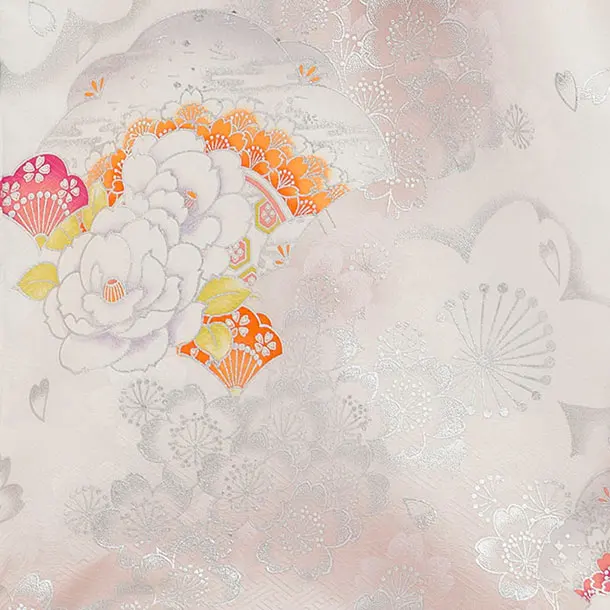 【正絹】お宮参り(女の子)レンタル 0319 白×ピンクベージュ 牡丹桜