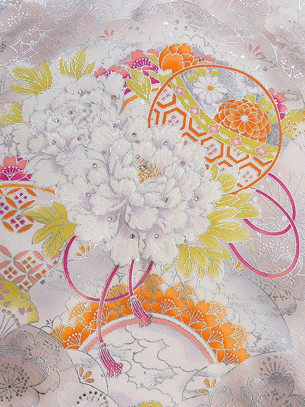 【正絹】お宮参り(女の子)レンタル 0319 白×ピンクベージュ 牡丹桜