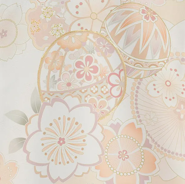 【夏用】【単衣】お宮参り(女の子)レンタル 0325 白×薄オレンジ 雪輪花まり