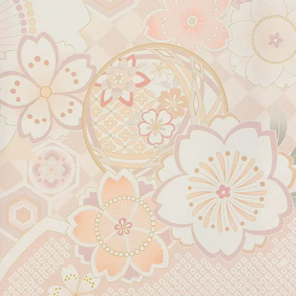 【夏用】【単衣】お宮参り(女の子)レンタル 0325 白×薄オレンジ 雪輪花まり