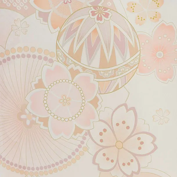 【夏用】【単衣】お宮参り(女の子)レンタル 0325 白×薄オレンジ 雪輪花まり