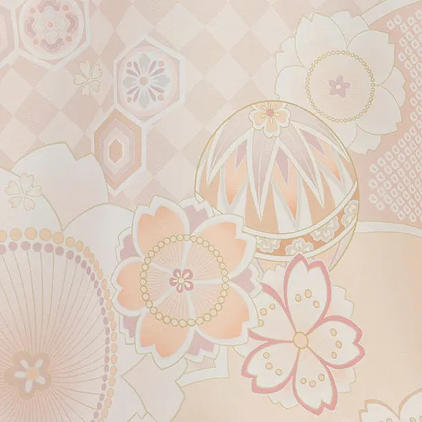 【夏用】【単衣】お宮参り(女の子)レンタル 0325 白×薄オレンジ 雪輪花まり