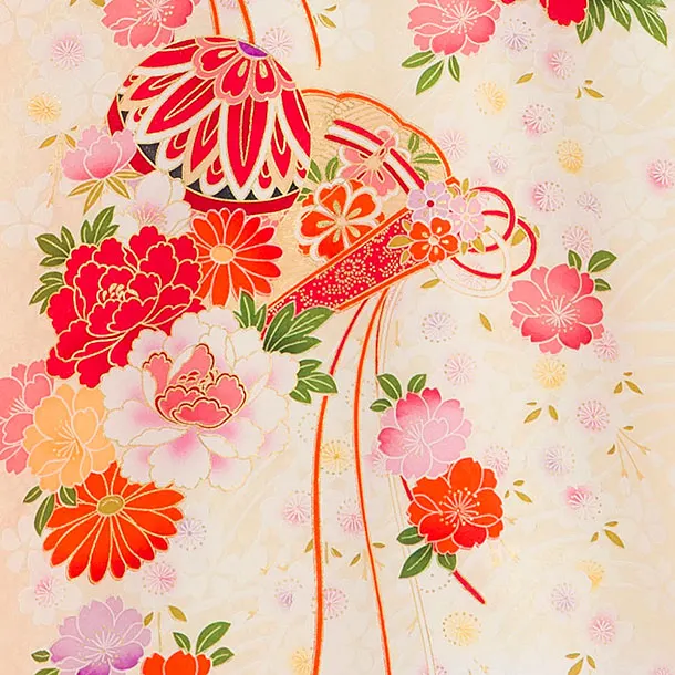 【夏用】【正絹単衣】お宮参り(女の子)レンタル 0328 クリーム 鞠花扇