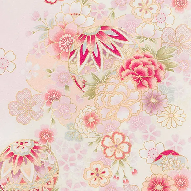 お宮参り(女の子)レンタル 0336 ピンク×クリーム 花まり