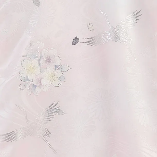 お宮参り(女の子)レンタル 0342 京友禅／淡ピンク 花鶴