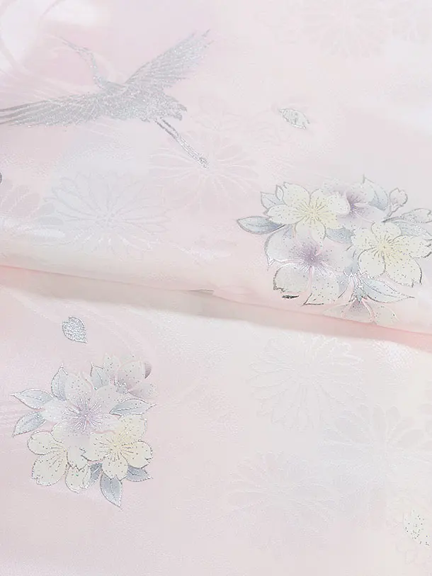 お宮参り(女の子)レンタル 0342 京友禅／淡ピンク 花鶴