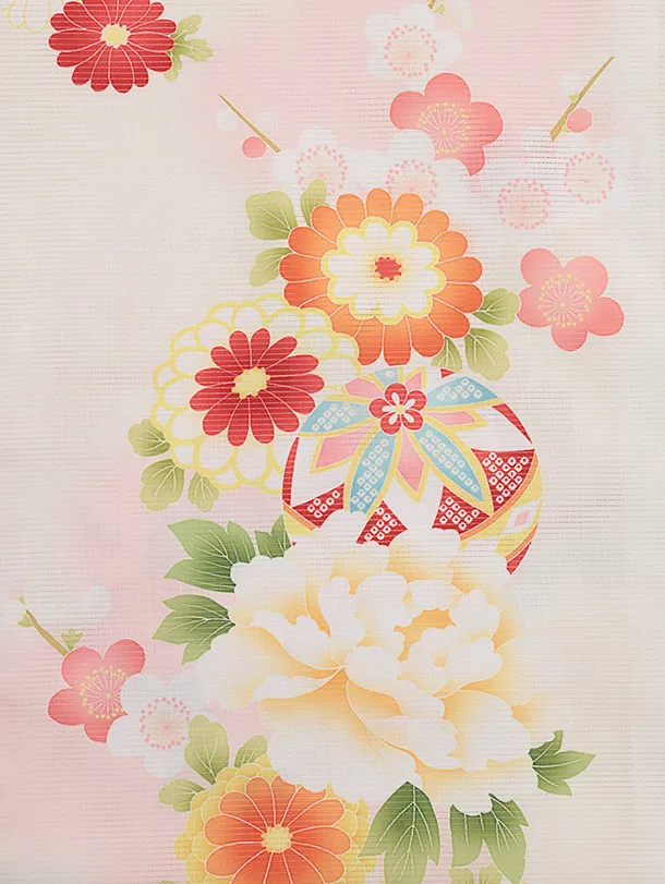【夏用】【絽】お宮参り(女の子)レンタル R023 クリーム 鞠に牡丹菊梅