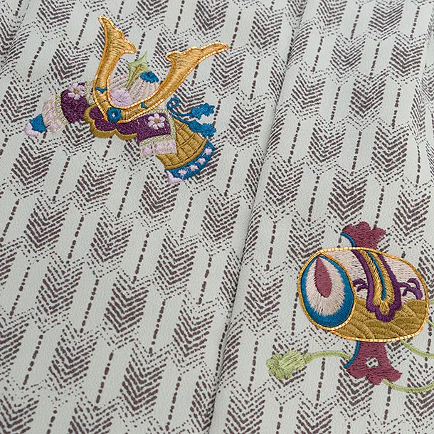 七五三(3歳男児被布) 0584 オフホワイト 兜矢羽×クリームグリーン 鹿の子