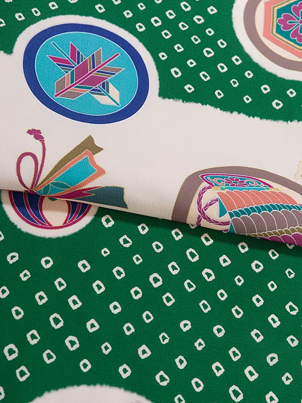 七五三(3歳男児被布) 0584 オフホワイト 兜矢羽×クリームグリーン 鹿の子