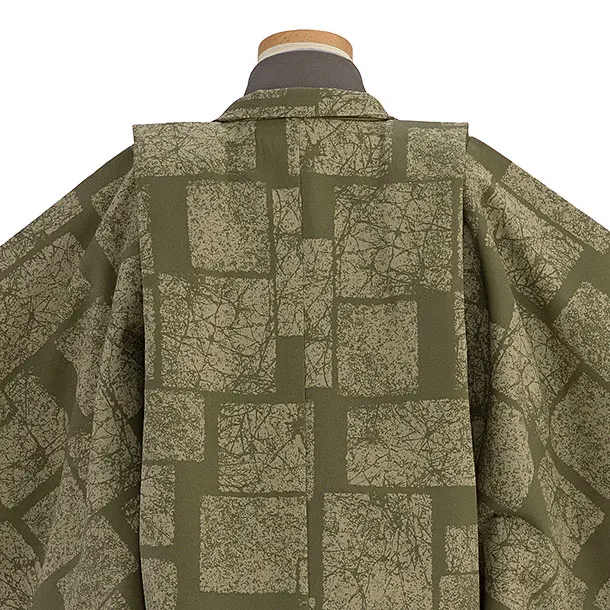 簡単七五三(5歳男児) 0598 淡グレーグリーン 石畳柄／グレーゴールド菱紋袴