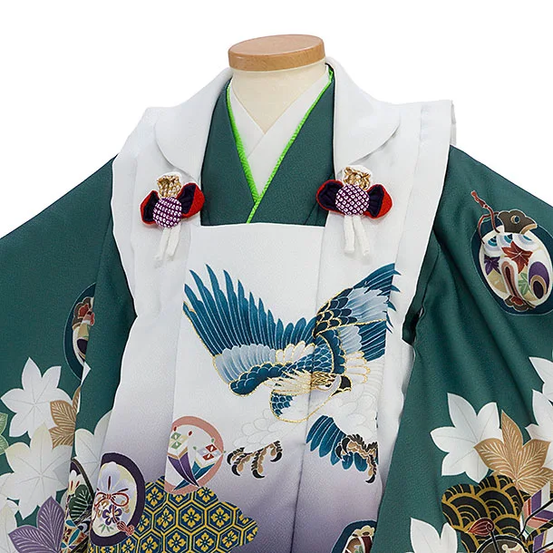 七五三レンタル(3歳男児被布) 0609 白紺ぼかし 鷹×緑 青海波