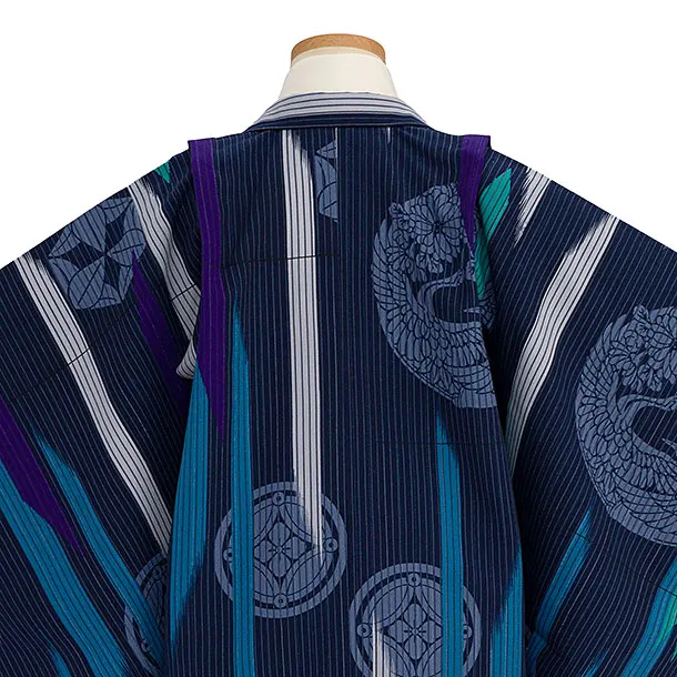 簡単七五三レンタル(5歳男児) 0634 九重／紺 丸紋／グレー菱柄袴