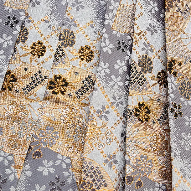 【正絹】七五三レンタル(5歳男児) 0643 オフホワイト 鷹／グレー 桜扇袴