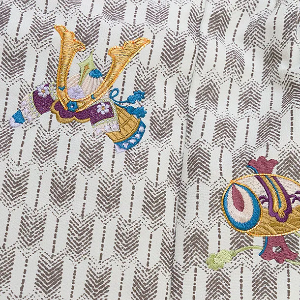 七五三レンタル(3歳男児被布) 0652 ベージュ 矢羽兜×ブルーグレー 七宝