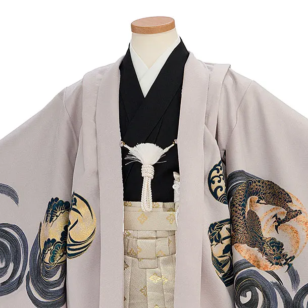 かんたん七五三レンタル(5歳男児) 0665 グレー 鳳凰／黒金花亀甲袴