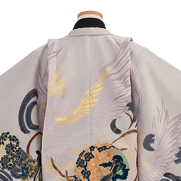 かんたん七五三レンタル(5歳男児) 0665 グレー 鳳凰／黒金花亀甲袴