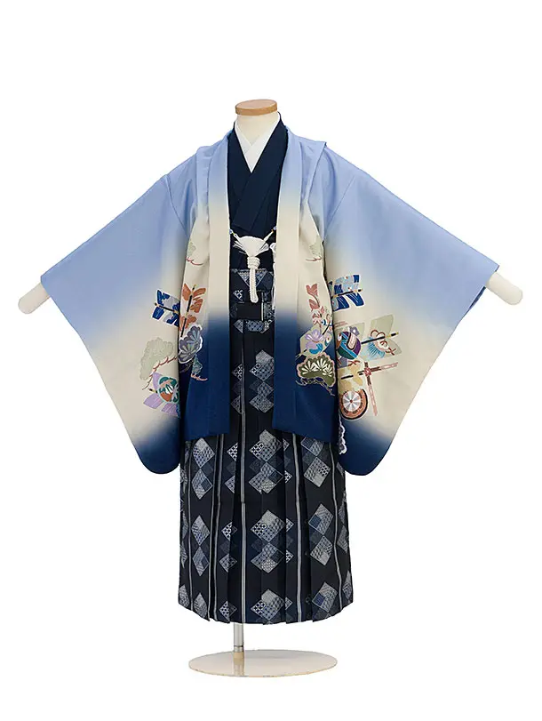 かんたん七五三(5歳6歳男児) 0679 ブルーぼかし 松矢／紺菱柄袴