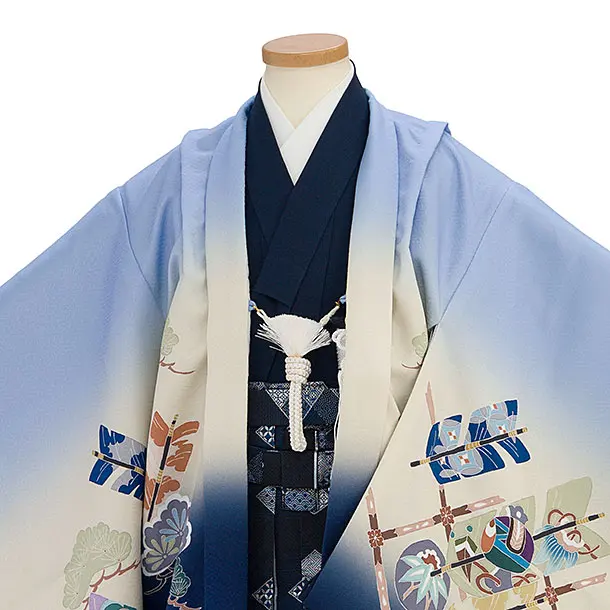 かんたん七五三(5歳6歳男児) 0679 ブルーぼかし 松矢／紺菱柄袴