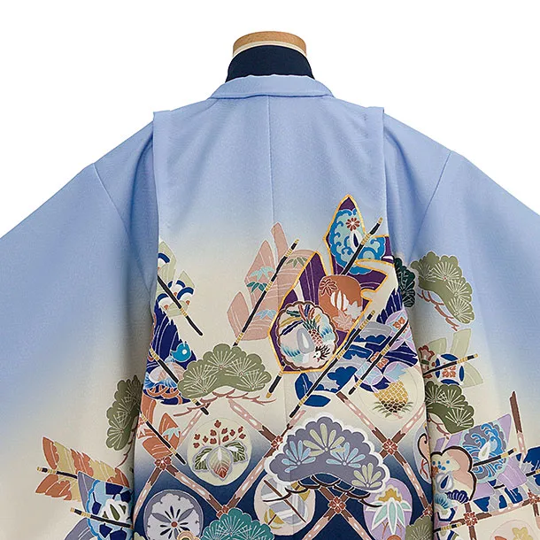 かんたん七五三(5歳6歳男児) 0679 ブルーぼかし 松矢／紺菱柄袴