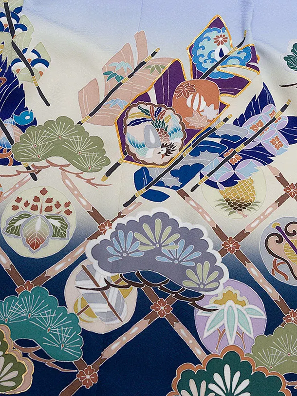 かんたん七五三(5歳6歳男児) 0679 ブルーぼかし 松矢／紺菱柄袴