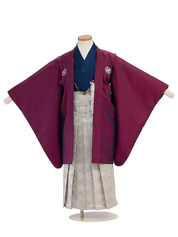 かんたん七五三レンタル(5歳6歳男児) 0687 花わらべ／赤紺／ベージュ花菱袴