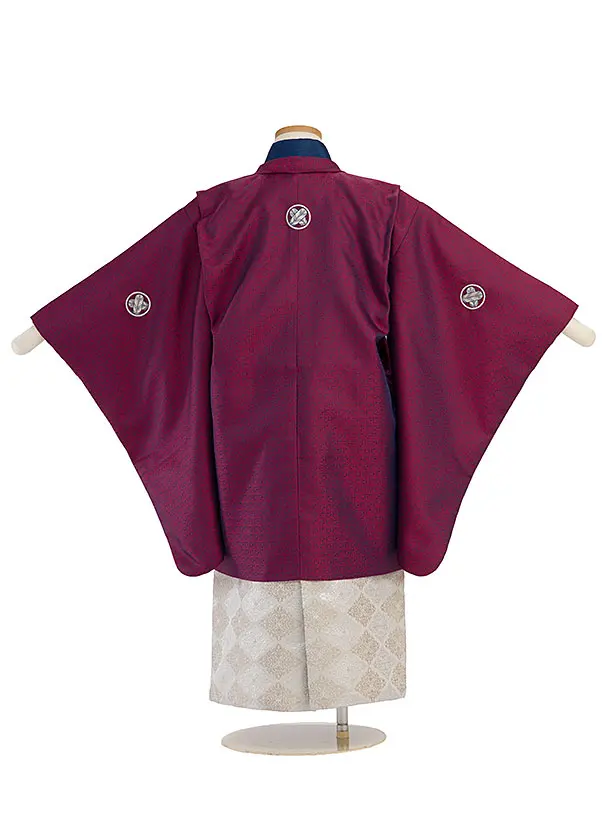 かんたん七五三レンタル(5歳6歳男児) 0687 花わらべ／赤紺／ベージュ花菱袴