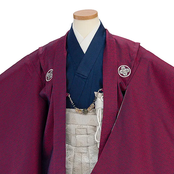 かんたん七五三レンタル(5歳6歳男児) 0687 花わらべ／赤紺／ベージュ花菱袴