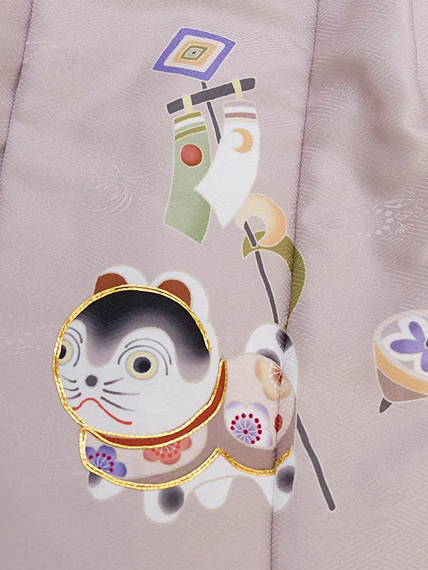 七五三(3歳男児被布) 0701 くすみピンクベージュ 犬張子×緑ぼかし 松竹梅