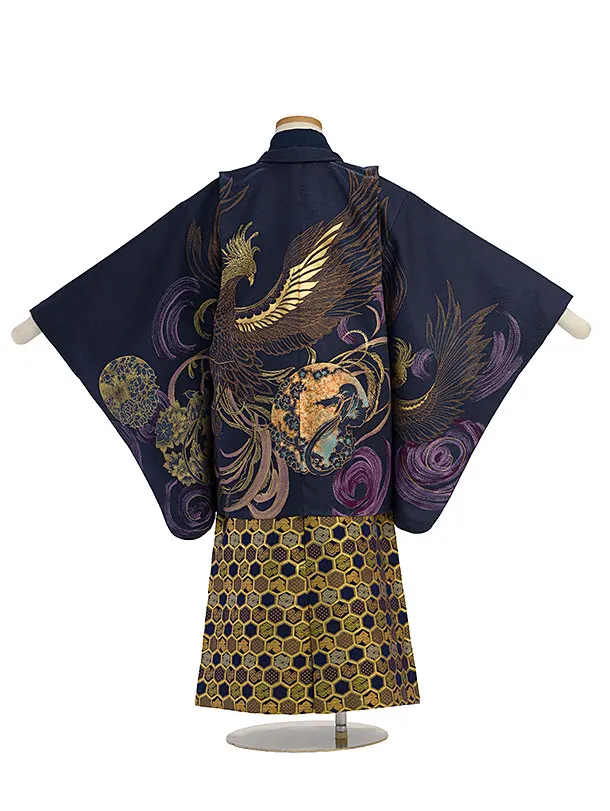 かんたん七五三レンタル(5歳6歳男児) 0704 紺 鳳凰／金亀甲袴