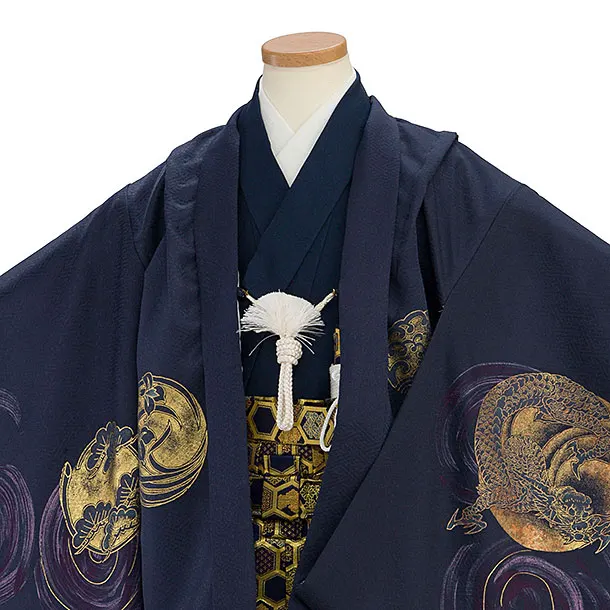かんたん七五三レンタル(5歳6歳男児) 0704 紺 鳳凰／金亀甲袴