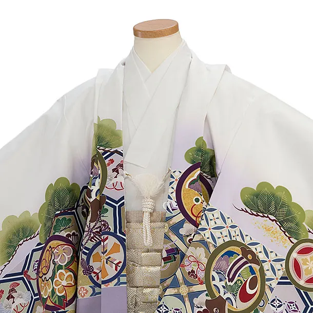 かんたん七五三レンタル(5歳6歳男児) 0706 白 兜／黒金ぼかし袴