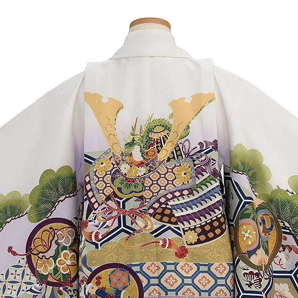 かんたん七五三レンタル(5歳6歳男児) 0706 白 兜／黒金ぼかし袴