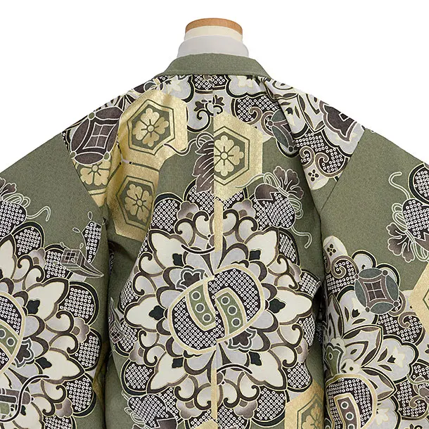 簡単七五三レンタル(5歳6歳男児) 0707 モスグリーン 亀甲／ブルーグレー袴