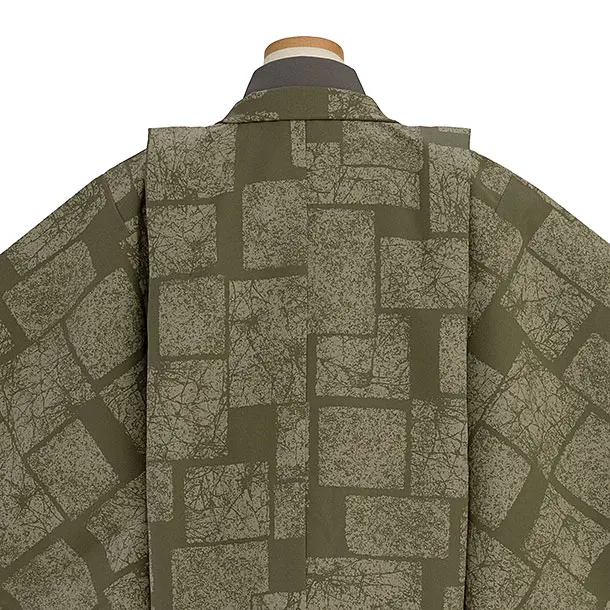 簡単七五三(7歳男児)0715淡グレーグリーン 石畳柄／シルバーグリーン花亀甲袴