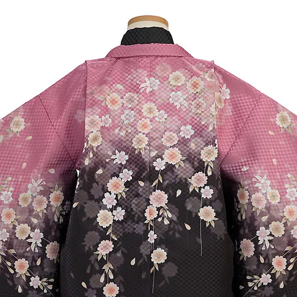 かんたん七五三(5歳6歳男児) 0717 黒×ピンク 桜／黒地縞ドット袴