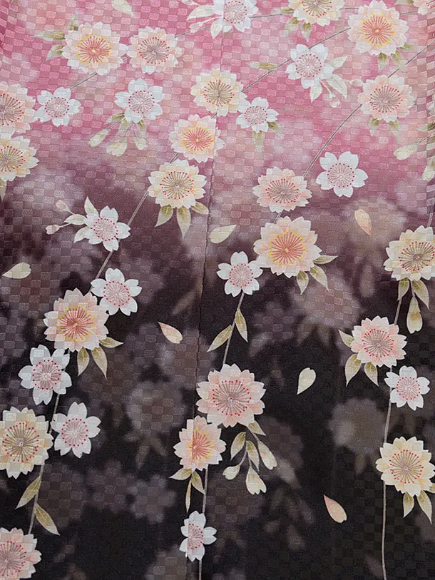 かんたん七五三(5歳6歳男児) 0717 黒×ピンク 桜／黒地縞ドット袴