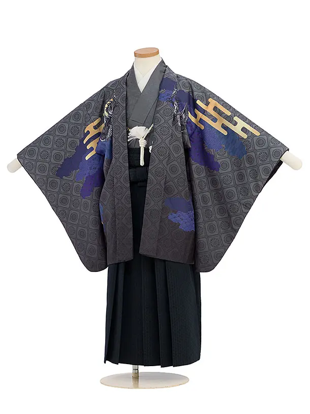 かんたん七五三(5歳6歳男児) 0718 グレー 龍／濃紺袴