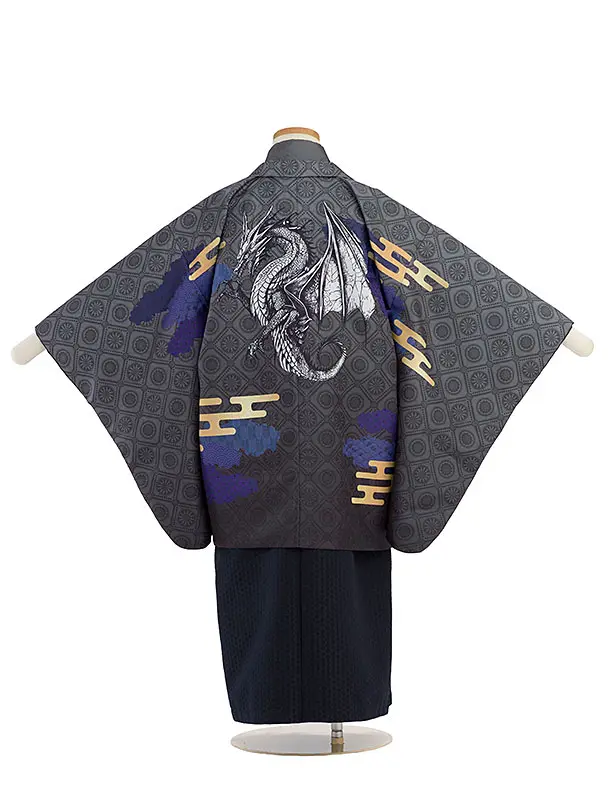 かんたん七五三(5歳6歳男児) 0718 グレー 龍／濃紺袴