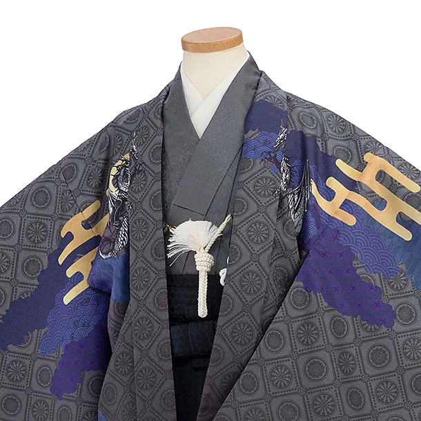 かんたん七五三(5歳6歳男児) 0718 グレー 龍／濃紺袴