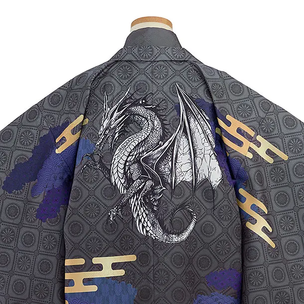 かんたん七五三(5歳6歳男児) 0718 グレー 龍／濃紺袴