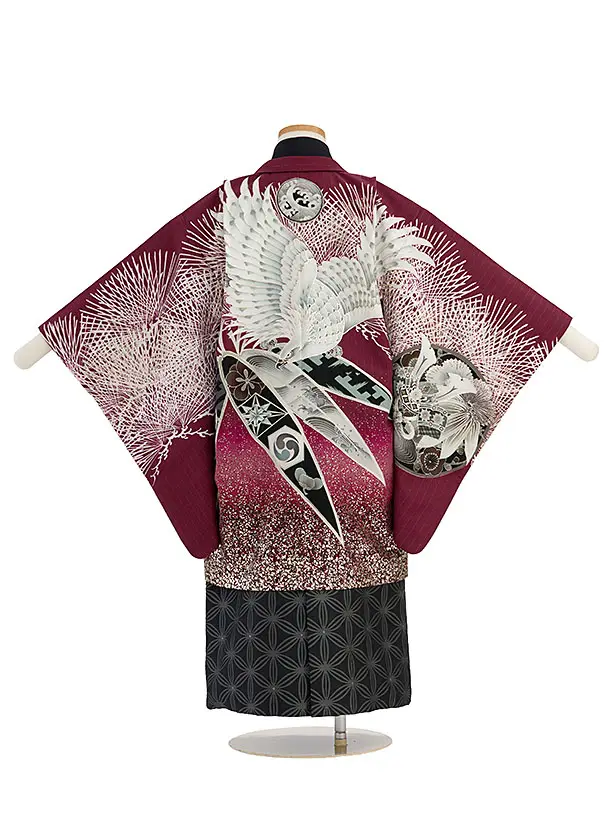 簡単七五三(5歳6歳男児)0722 JAPAN STYLE／ワイン 鷹／黒七宝袴