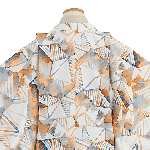 かんたん七五三(5歳男児) 0723 白地 水彩画風幾何学模様／茶色袴